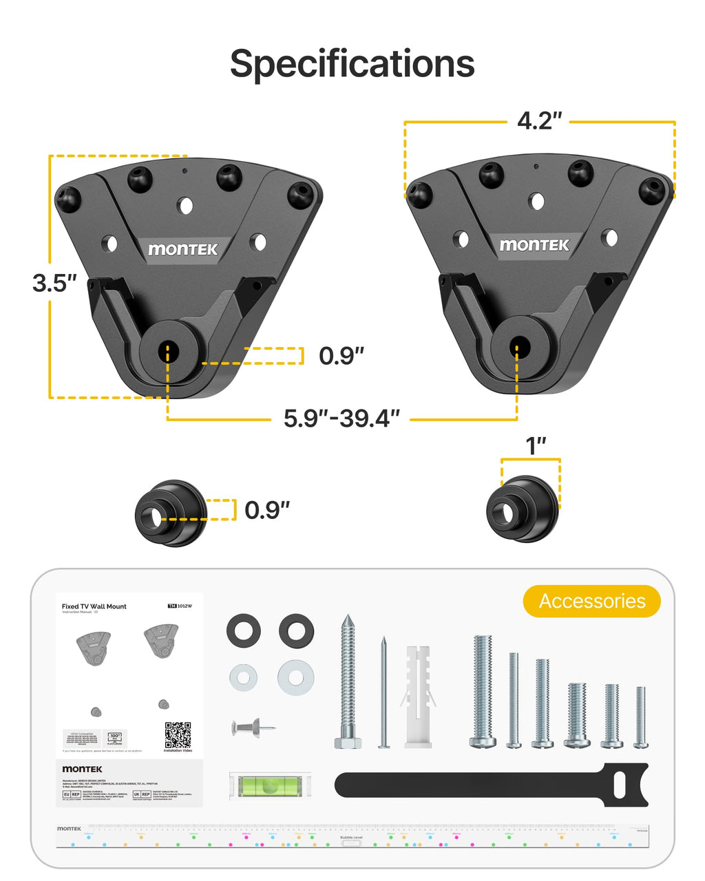 monTEK No Stud TV Wall Mount for 32-100 Inch TVs, Holds up to 220 lbs, Heavy Duty Studless No Drill TV Mount for Drywall & Concrete, Ultra Slim 0.9" Low Profile, Max VESA 1000x600mm, Renter-Friendly