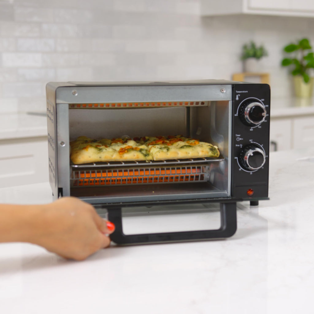 Total Chef Toaster Oven - Countertop Oven for Toast, Bake, Broil, Pizza, Compact Size For Small Kitchen, Appliance with Timer, Black