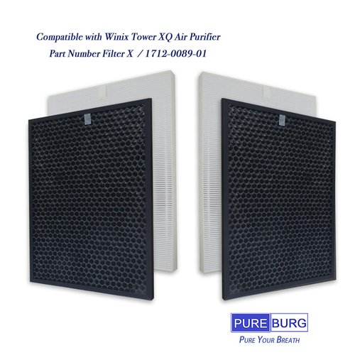 PUREBURG Replacement Filter Compatible with Winix XQ & XQ Pro Tower Air Purifier, Filter X, 2 x H13 HEPA & 2 x Activated Carbon Filters Air Clean Dust VOCs Odor