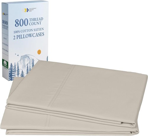 California Design Den Pillow Cases - Set of 2 Standard Size, 800 Thread Count 100% Cotton Sateen - Beige