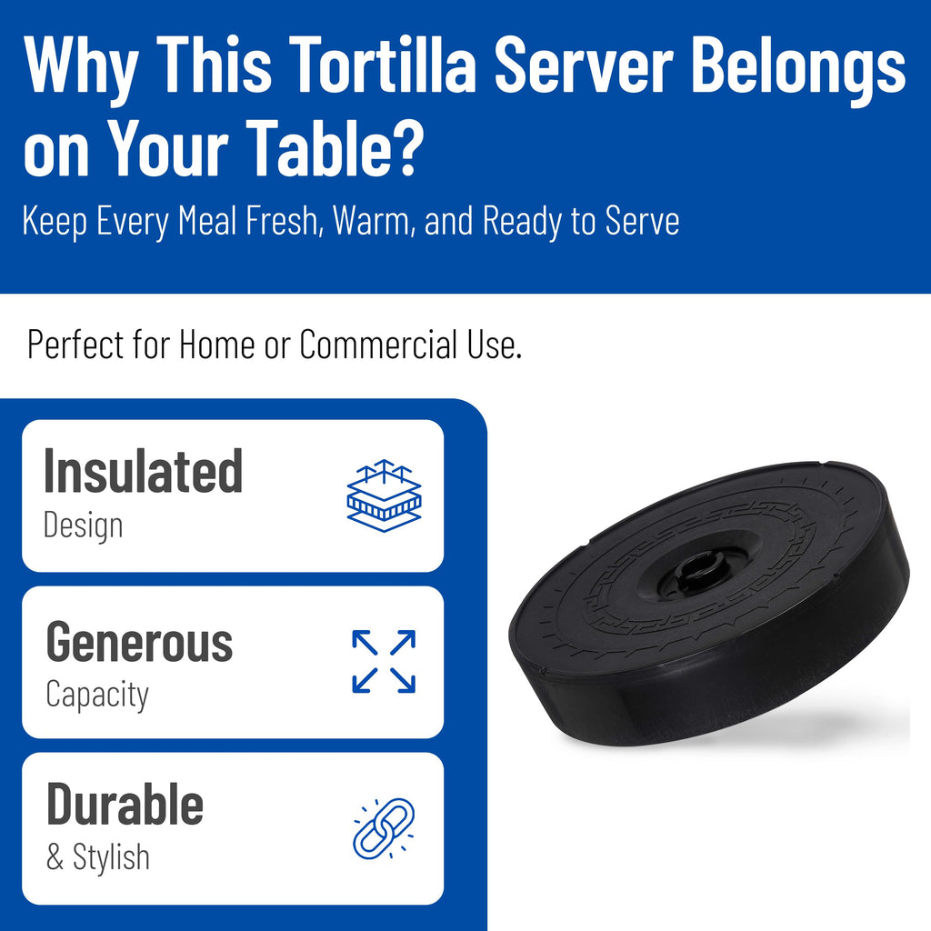 Carlisle FoodService Products Jumbo Server Tortilla Server with Insulated Lid for Kitchens, Restaurants, Catering, Plastic, 12.75 X 2.625 Inches, Black