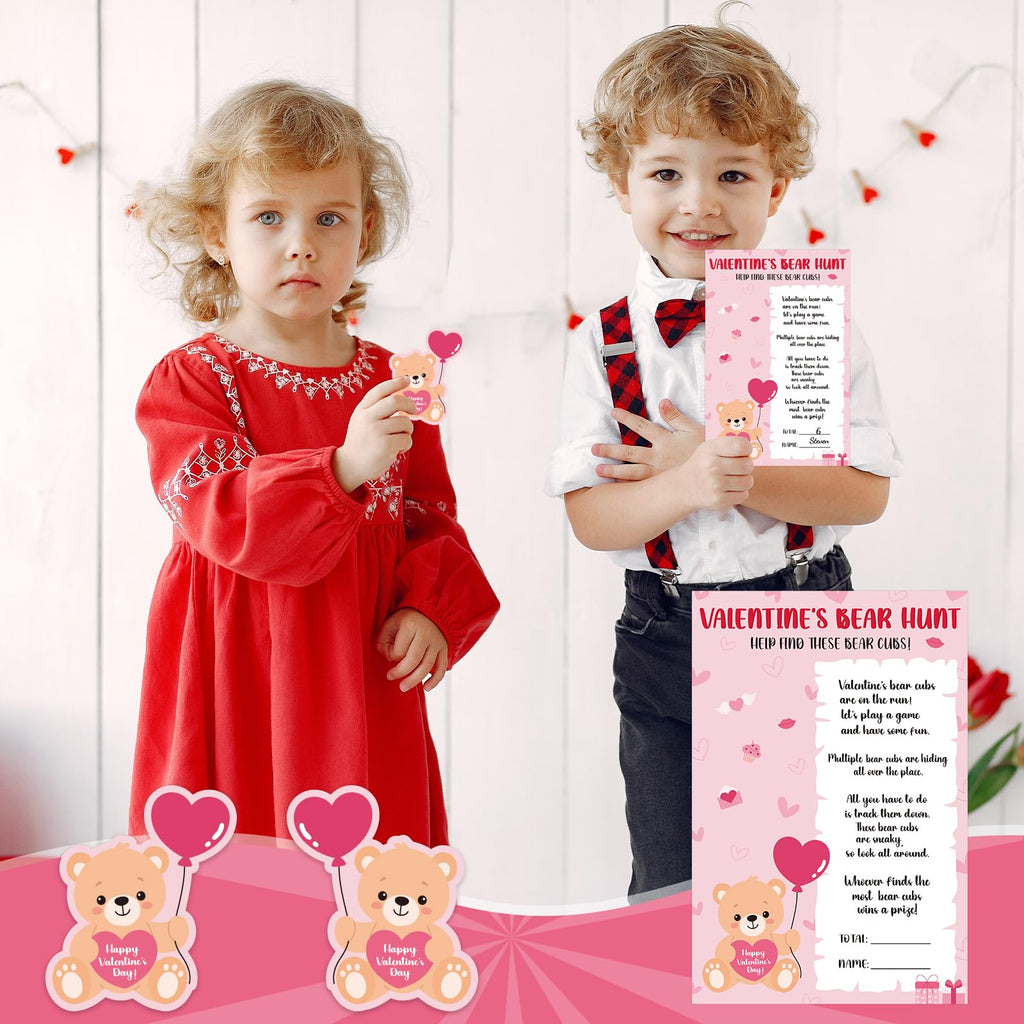 COCHIE Valentine's Day Games for Classroom Party Family Adults Office Large Groups, Valentines Bear Bub Hunt Game School Activities with 50 Paper Bears - 25 Players (Bear Hunt)