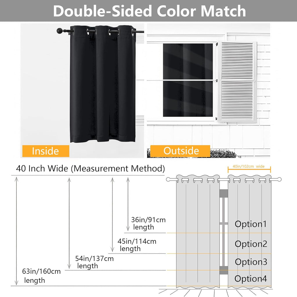 Simplebrand Blackout Curtains - Thermal Insulated Room Darkening Drapes | 63 Inch Length, 2 Panels Set, Black