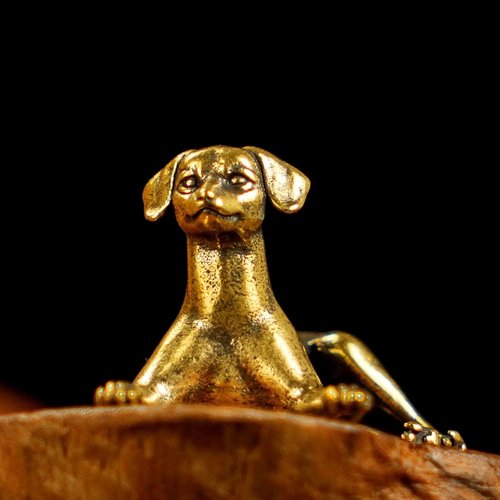 CHOVY Retro Crawling Dog Sculpture - Handcrafted 100% Solid Brass | Unique Home Decor Accent Piece