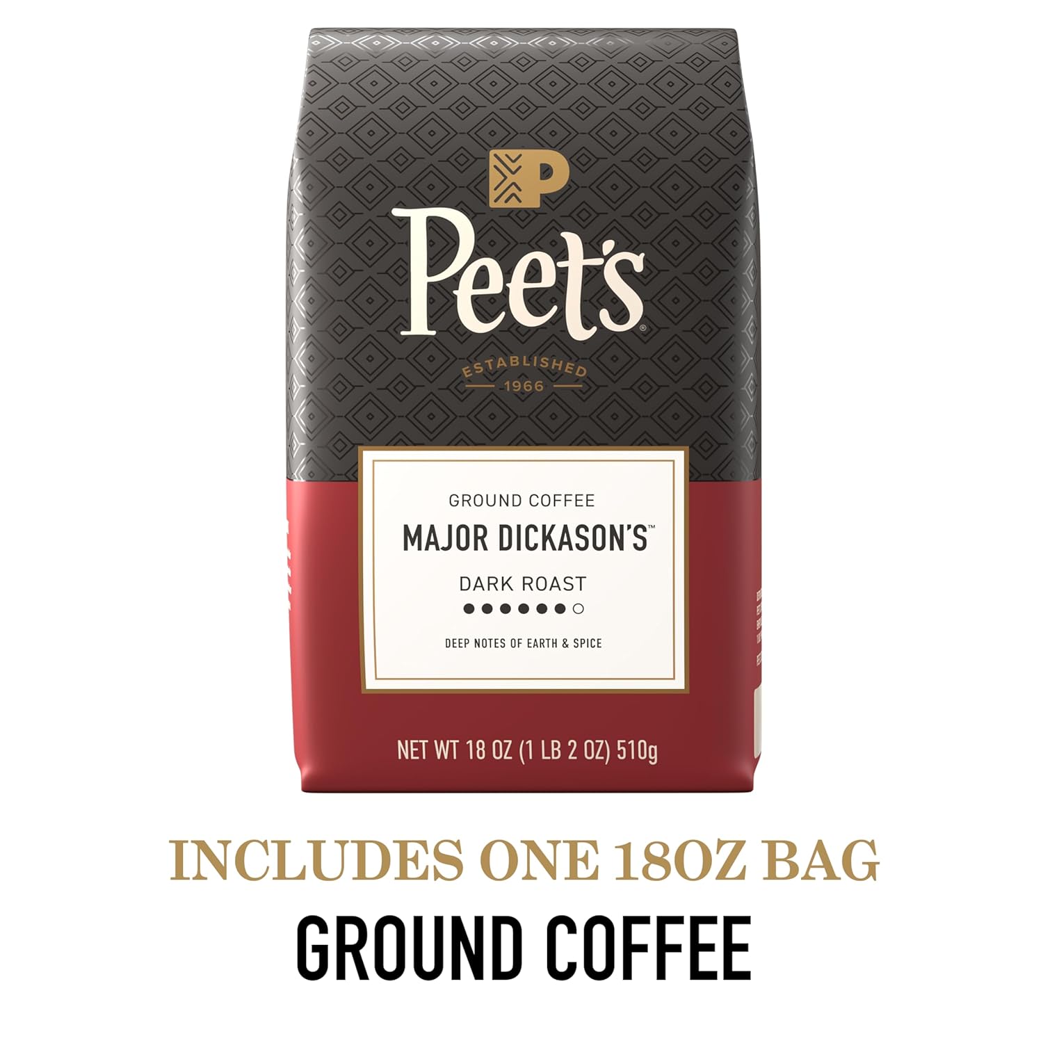 Peet's Coffee Dark Roast Ground Coffee - 100% Arabica Major Dickason's Blend, 18 Ounce Bag