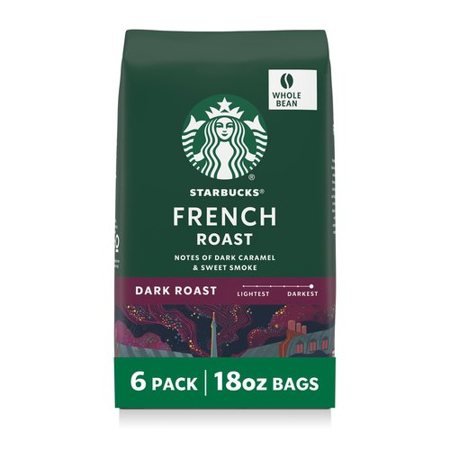 Starbucks Whole Coffee Beans, Dark Roast Hot or Iced Coffee, French Roast, Six 18 oz Bags