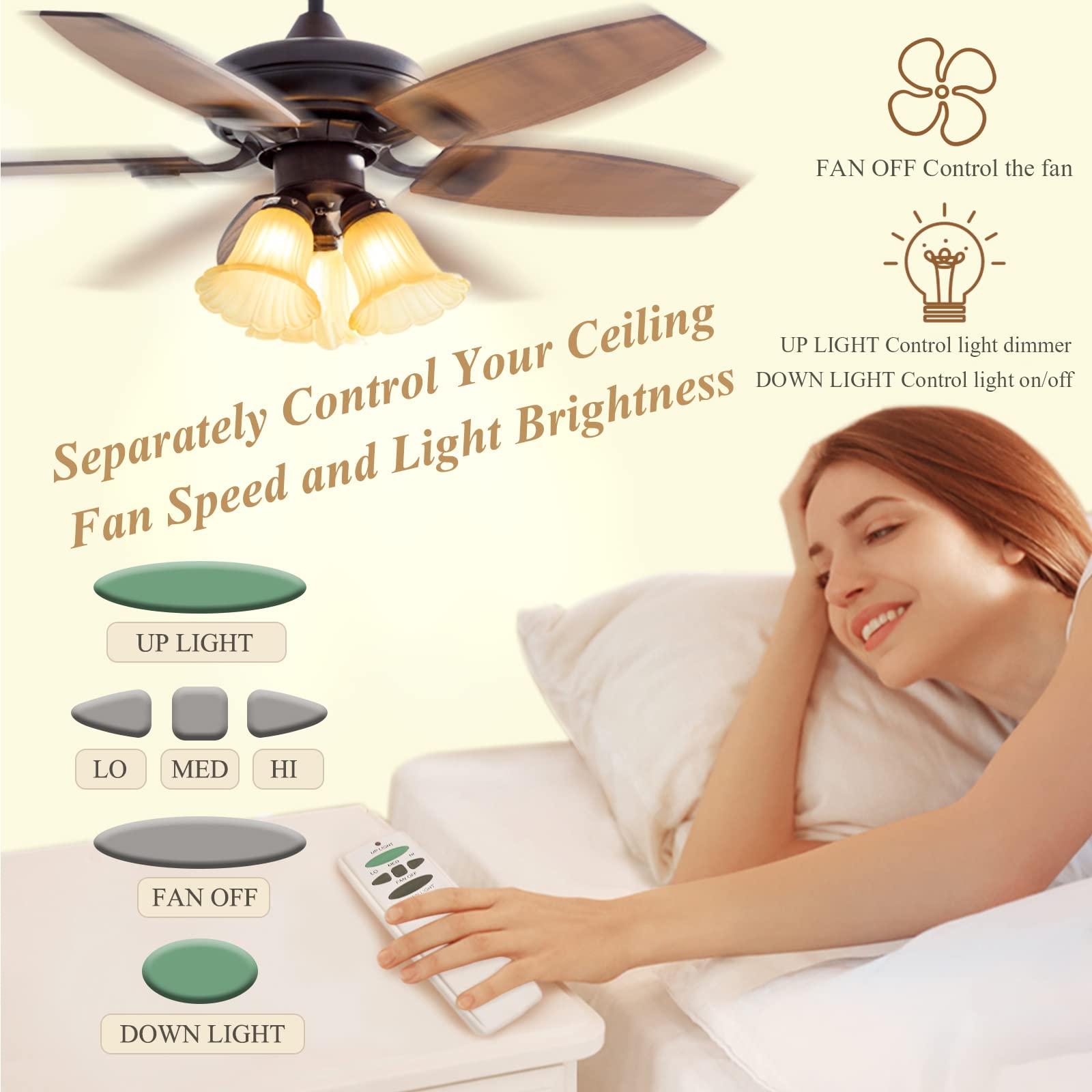Universal Ceiling Fan Remote Control Kit, Replacement for Hampton Bay Harbor Breeze Hunter, Compatible with UC7078T UC7067RC CHQ7078T L3H2010FANHD Fan-HD6 FAN-28R, with Up/Down Light Control, Dimmable