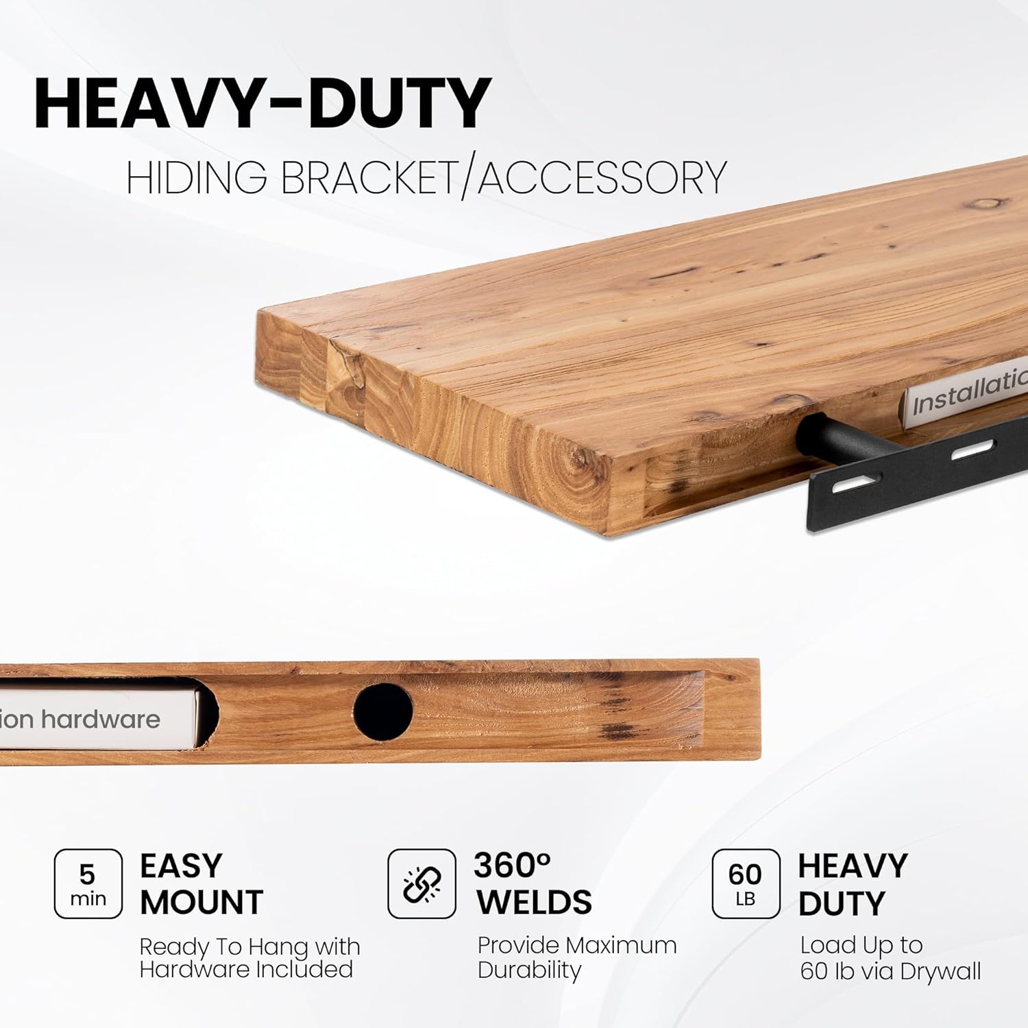 Rustic Elm Wood Floating Shelves by [Brand Name] - Heavy-Duty 36"x9.3" Set of 2 | Invisible Brackets for Living Room & Bedroom