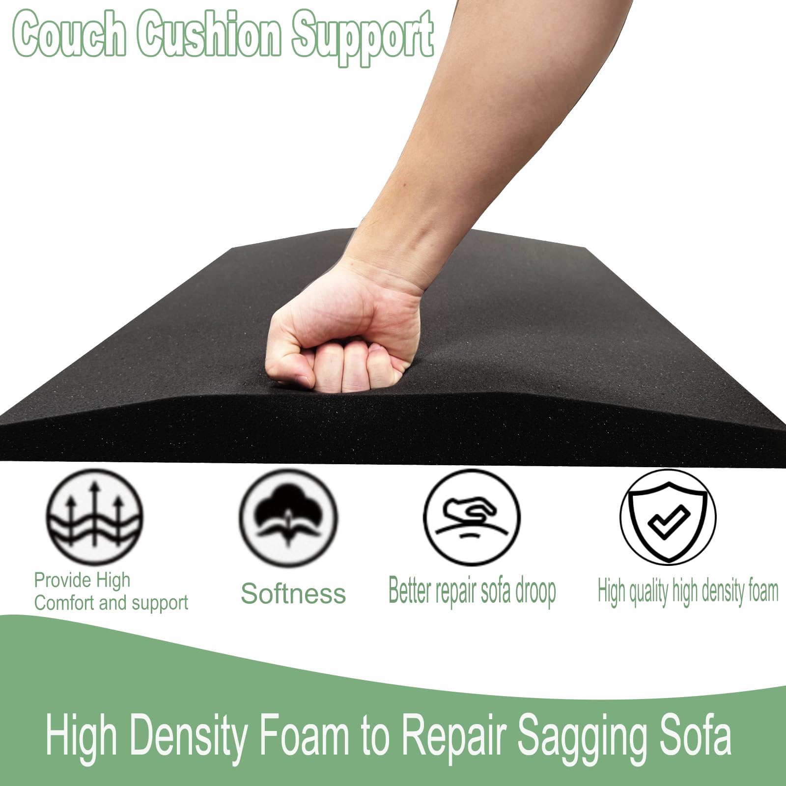 HANDRERLEE 3 PCS Couch Cushion Support, 20" x 20" Black Couch Supports for Sagging Cushions, High-Density Foam for Support and Repairing Sagging Furniture Seat Cushions