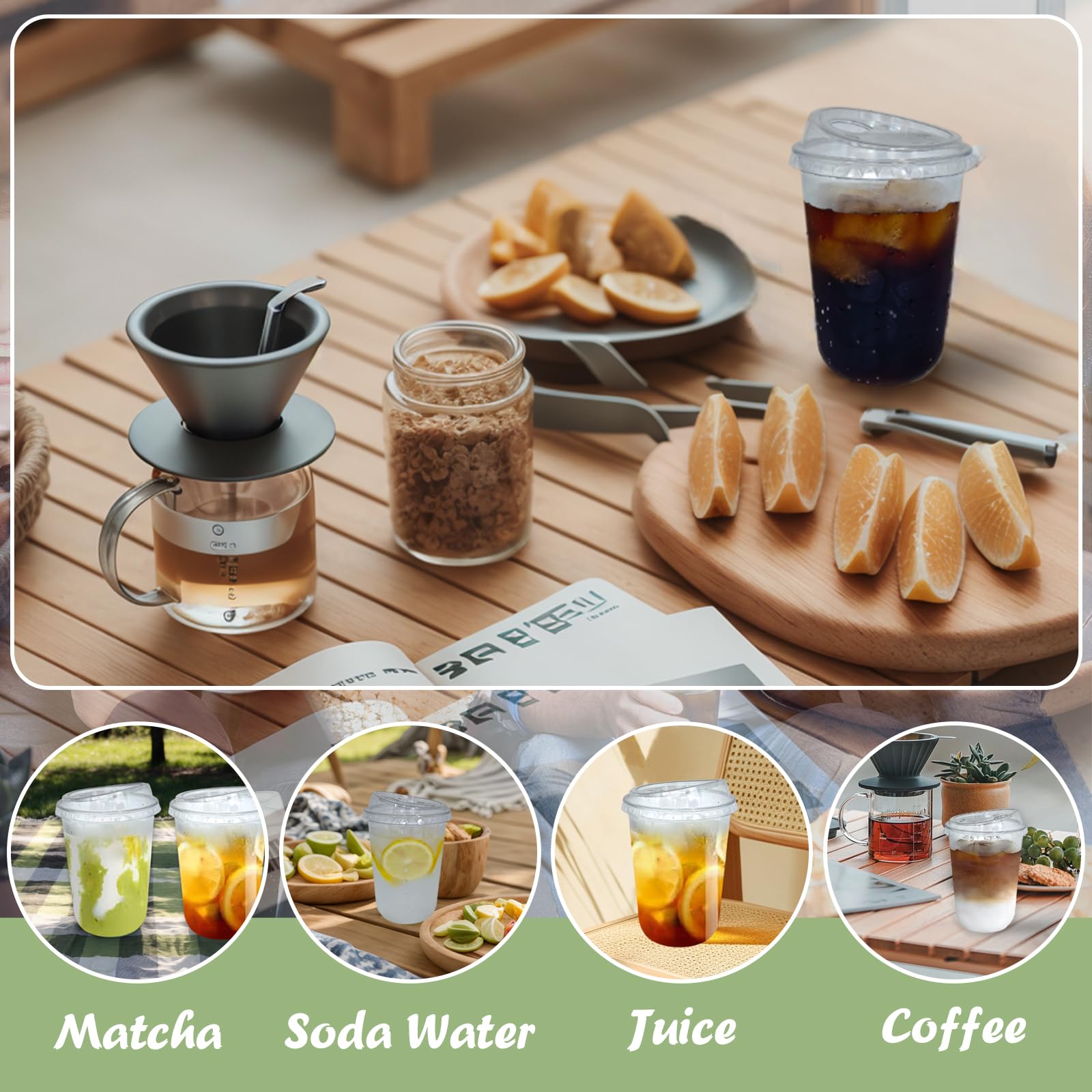 Thrseely 50 Sets Clear Plastic Coffee Cups with Sip Lids, Disposable PET Cups for Iced Coffee, Smoothie, Cold Beverage, Plastic Crystal for Shops and Party Catering (Clear, 16 oz)