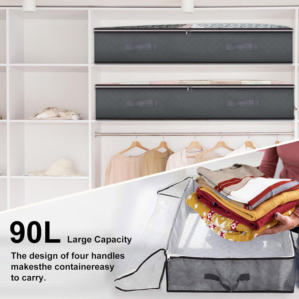 Under Bed Storage Bins by [Brand Name] - 90L Collapsible Organizers for Blankets, Clothes & More