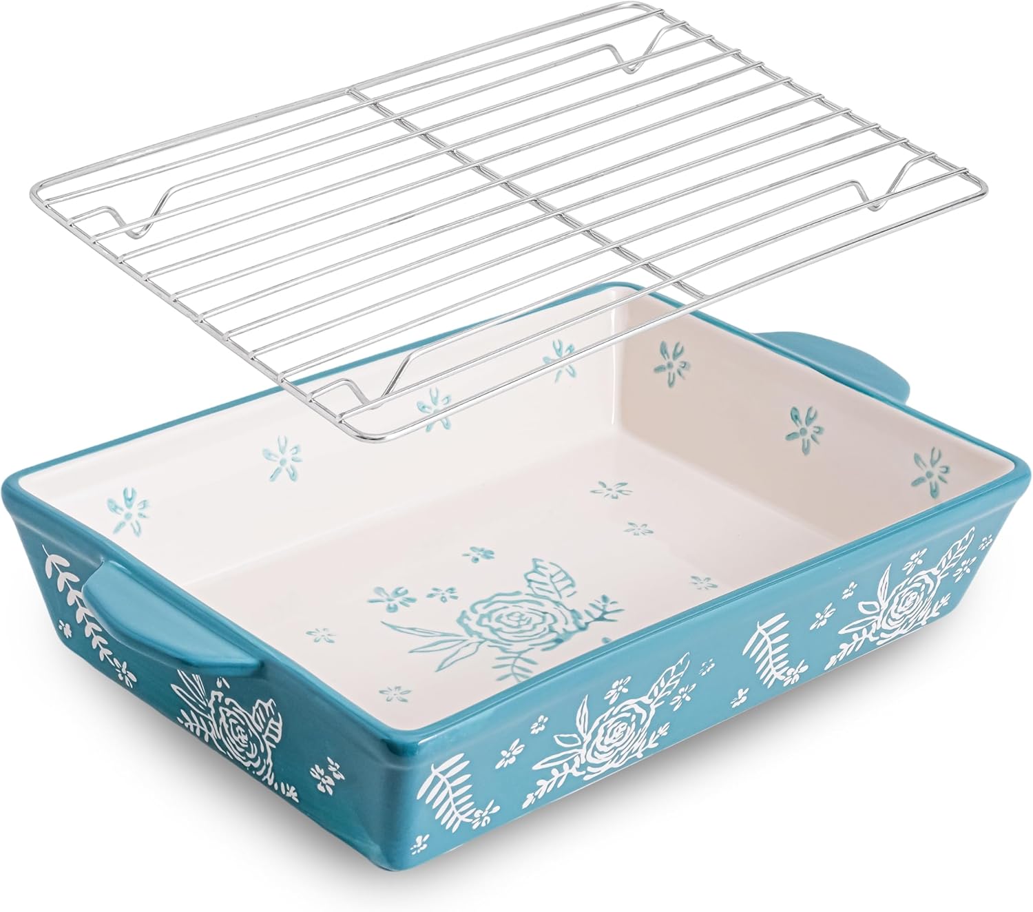 Wisenvoy Casserole Dish - Ceramic Baking Dish with Roasting Rack | Perfect for Lasagna & Oven Use