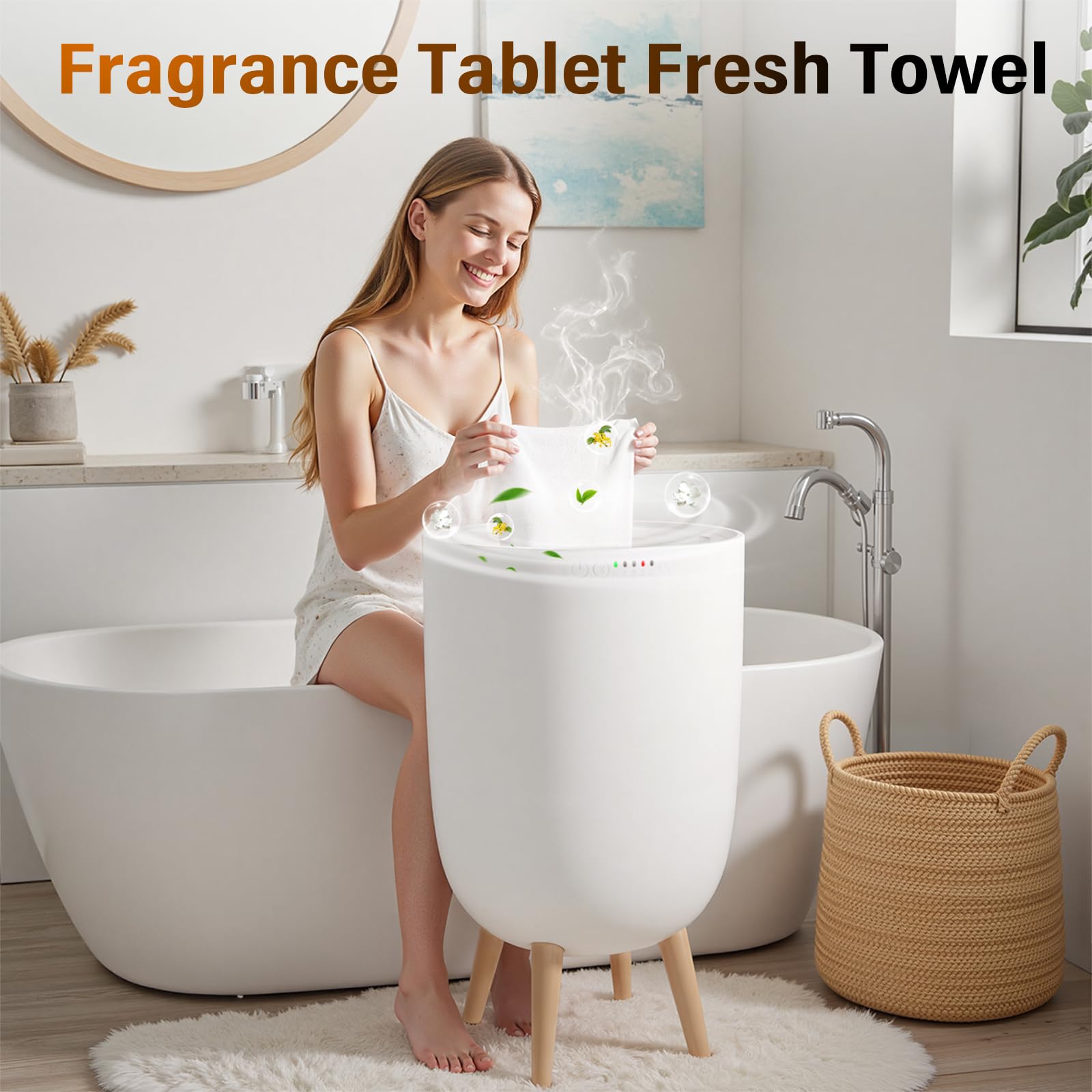GVRVHJS 25L Towel Warmers for Bathroom, Luxury Rapid Heating Towel Warmer Bucket with Timer, Bluetooth Speaker, Mood Lights, Portable Removable Legs, Fits Two 40"x70", Blankets, Bathrobes