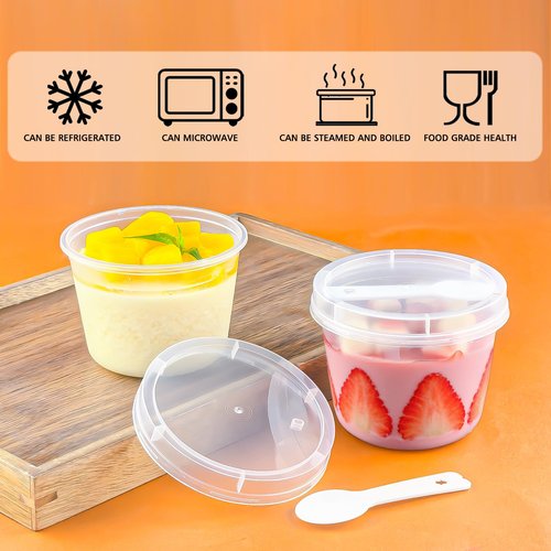 Nefocar 50 Pack 8oz Clear Plastic Pudding/Jello Cups with Lids,Plastic Dessert Cups with Lids and Spoons,Mini Round Yogurt Parfait/Appetizer Cups with Spoons for Milkshake/Fruit/Ice Cream for Party