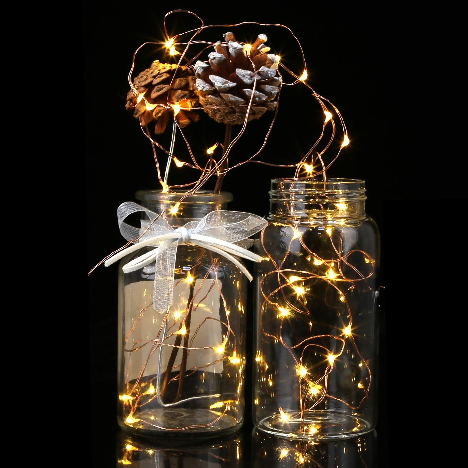 TenSteed Fairy String Lights - 6 Pack LED Firefly Lights, 7.2ft Warm White Silvery Copper Wire for Christmas & Weddings