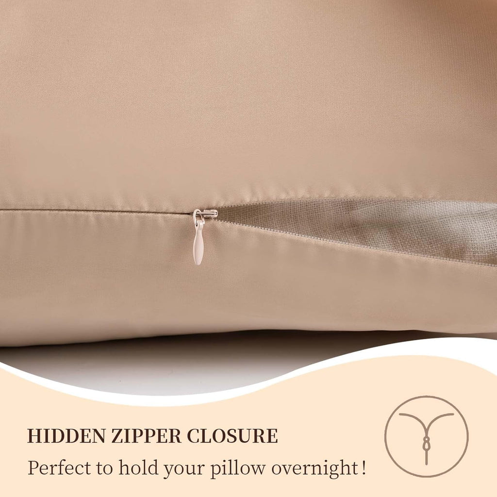 Skiennix 100% Pure Mulberry Silk Pillowcase - Cooling Dual-Sided Design for Hair & Skin | Standard 20” x 26” (Champagne)
