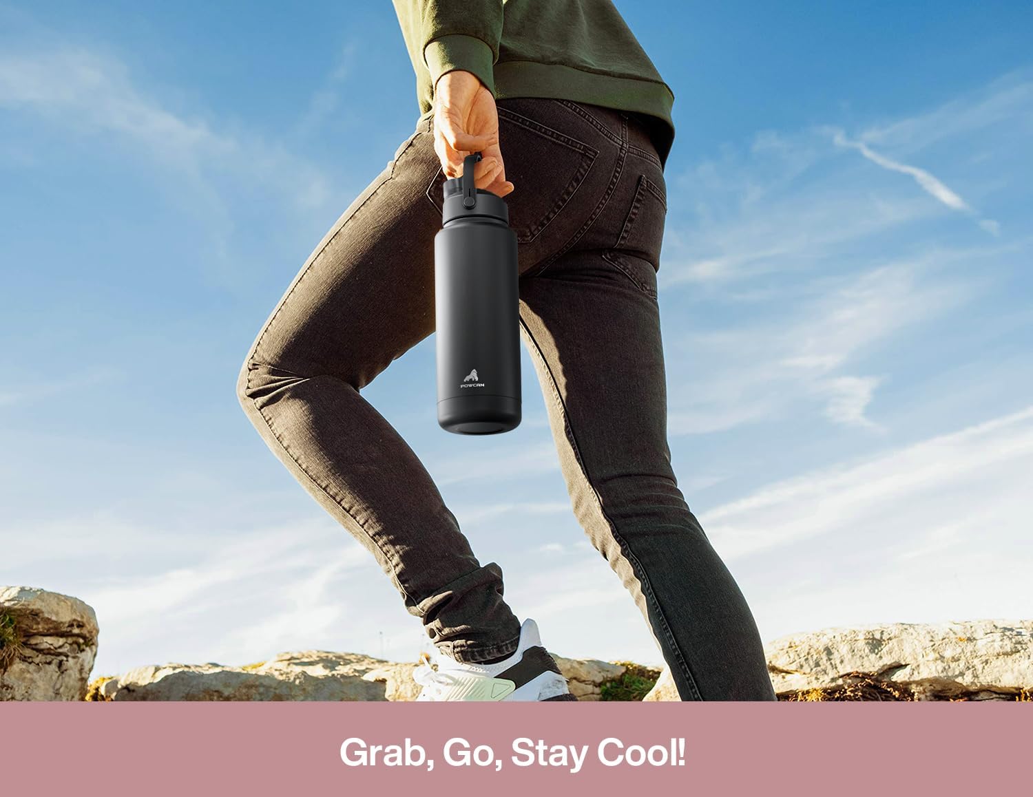 POWCAN 40 oz Insulated Water Bottle - 2-in-1 Straw & Spout Lid, Leak-Proof, BPA-Free | Dried Rose