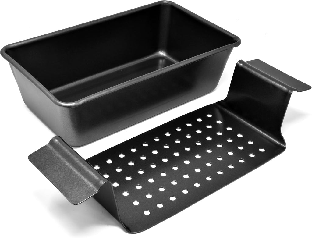 PERLLI Nonstick Meat Loaf Pan with Drip Tray - 9.8 x 5.7 In. High-Carbon Steel, BPA-Free for Baking & Roasting