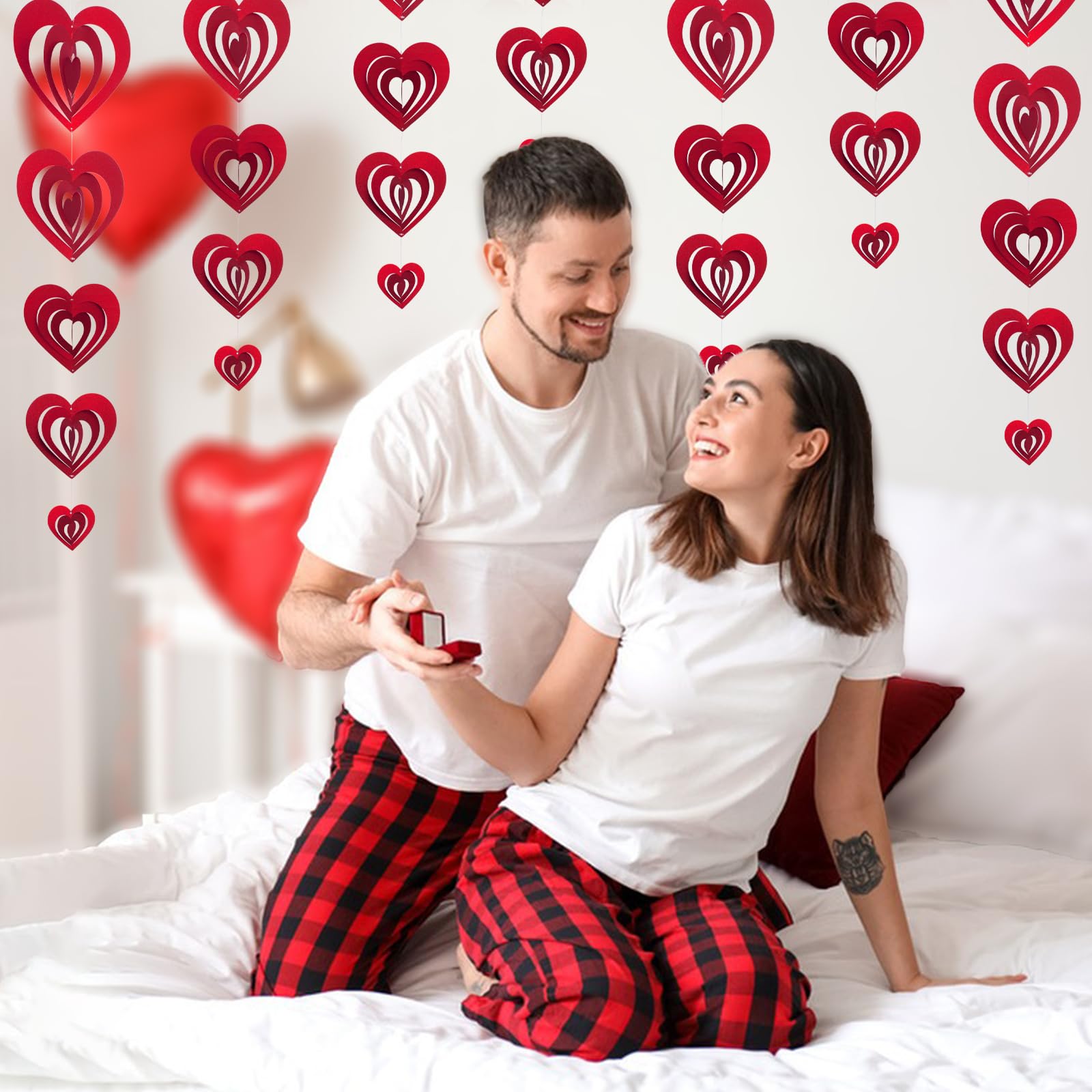 40Pcs Valentine's 5D Glittering Heart Hanging Foil Decorations, Swirl Red Hollowed Heart Hanging Heart Garland for Valentine's Engagement Wedding Bridal Shower Anniversary Party Decorations