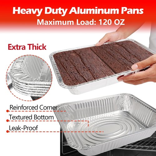 Heavy Duty Aluminum Foil Pans - 9x13 Disposable Trays for Cooking, Meal Prep & Baking | 10 Pack