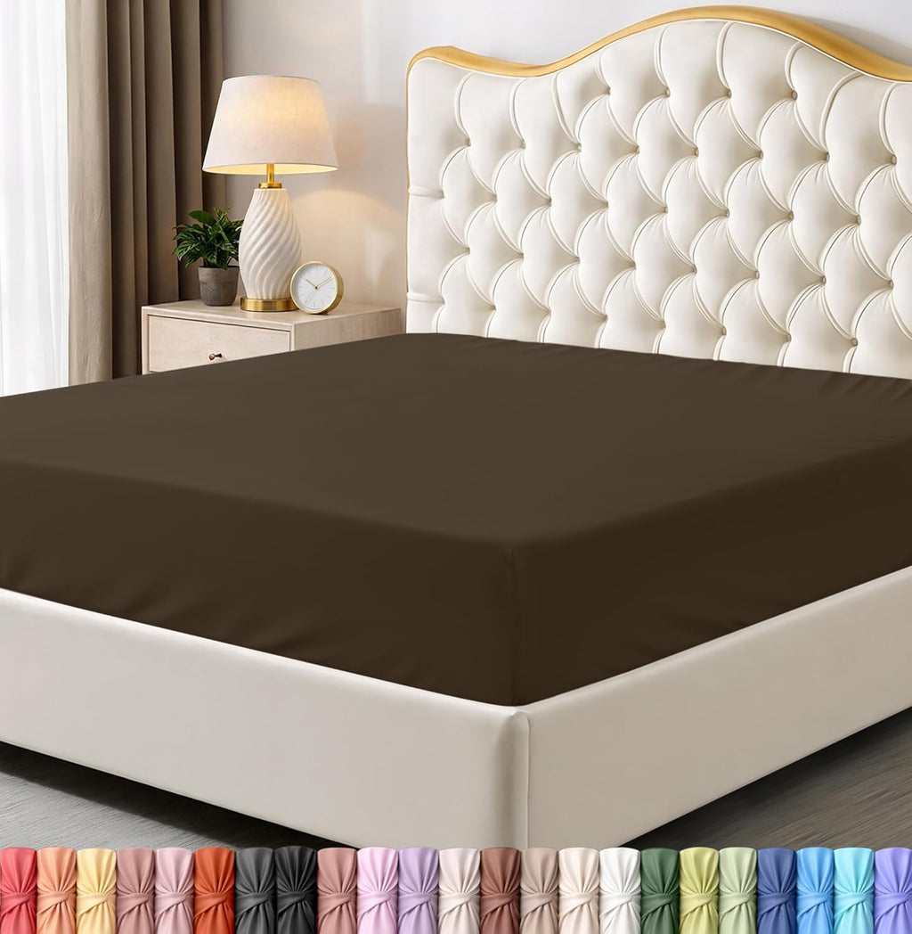 Utopia Bedding Queen Fitted Sheet - Deep Pocket Microfiber - Soft, Shrinkage & Fade Resistant - Brown