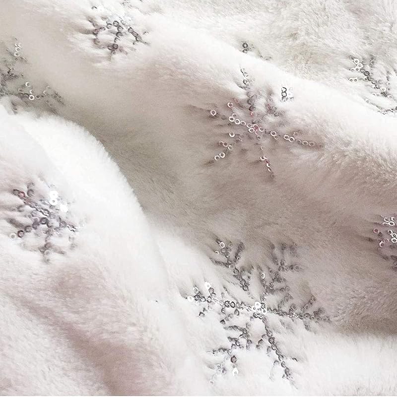 Luxury Snowy White Plush Christmas Tree Skirt 57 Inches with Silver Snowflakes
