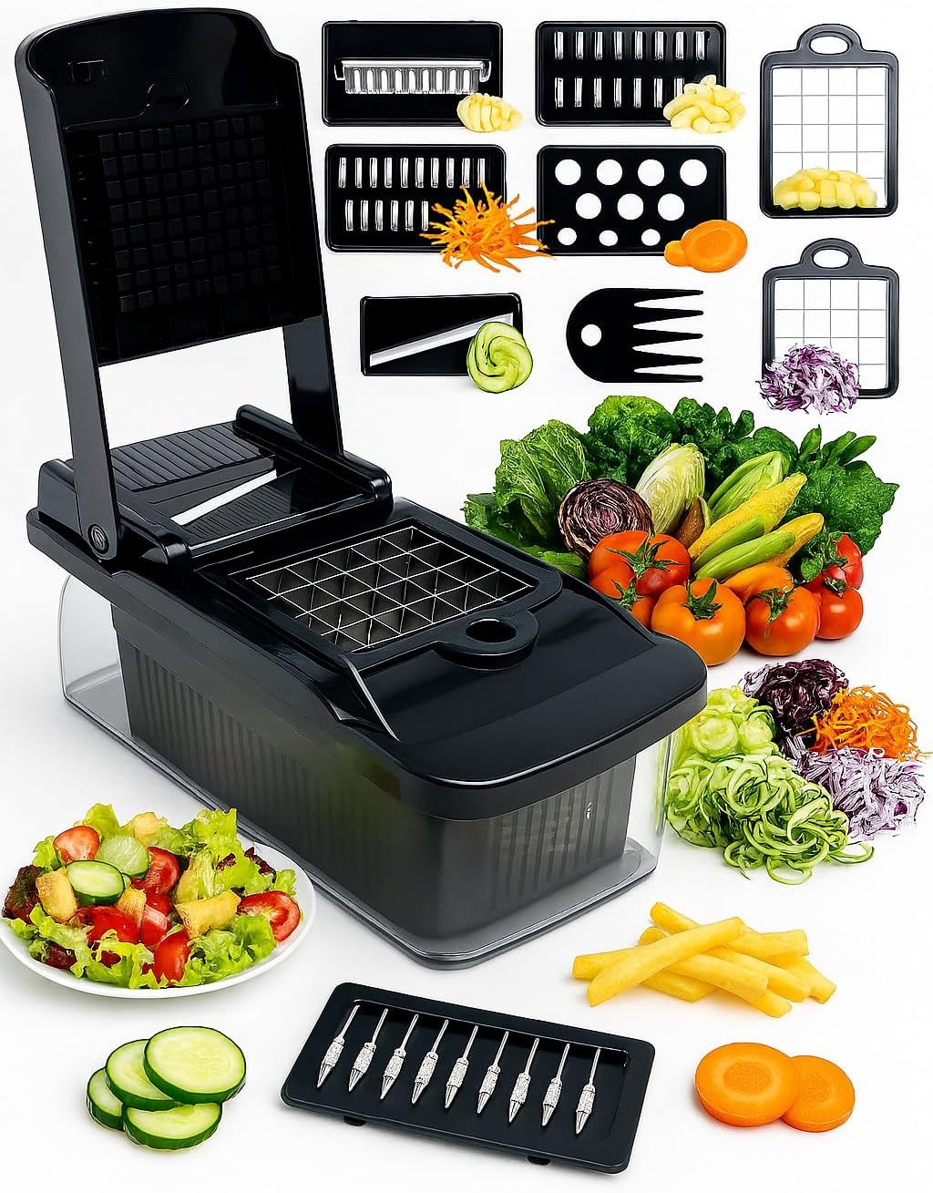 Skiennix 14-in-1 Vegetable Chopper - Multifunctional Stainless Steel Onion Slicer & Food Dicer Set