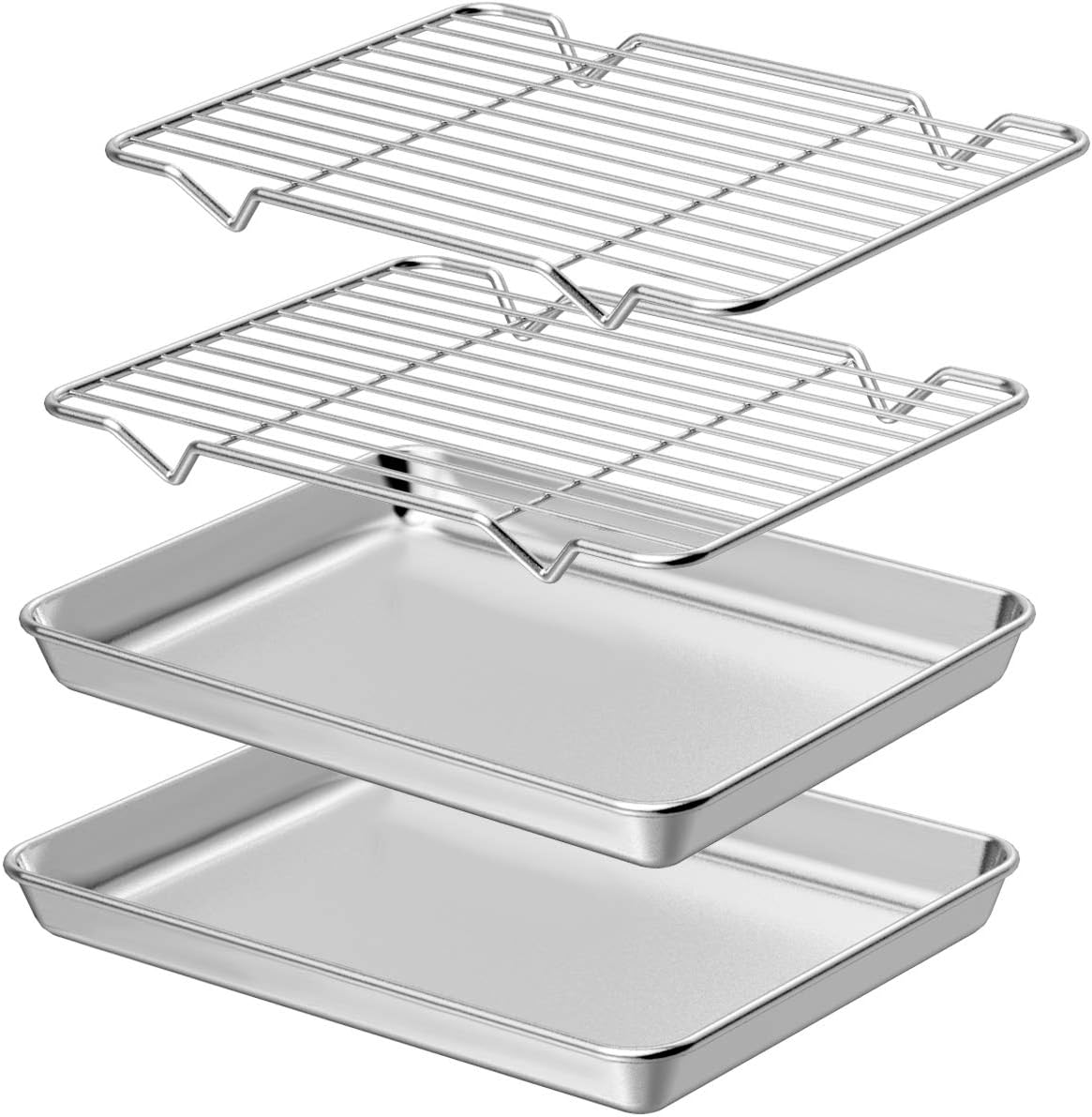 Wildone Baking Sheet Set - Stainless Steel Cookie Pan with Cooling Racks | 2 Sheets & 2 Racks, 9 x 7 x 1 Inch