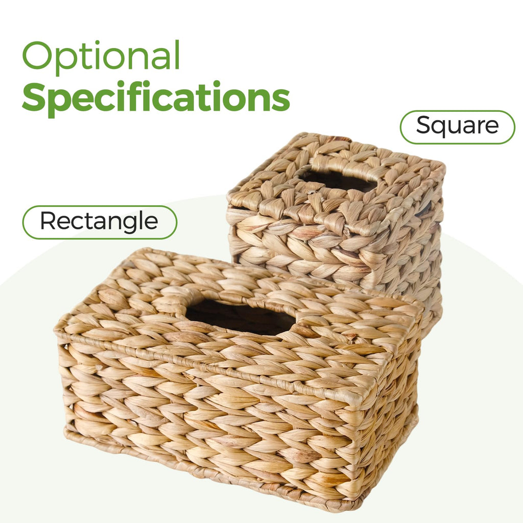 2 Pack Rattan Tissue Box Cover Square, Wicker Tissue Box Holder Facial Tissues Boxes, Hand Woven Square Tissue Box Cover Tissue Holder for Bathroom, Natural