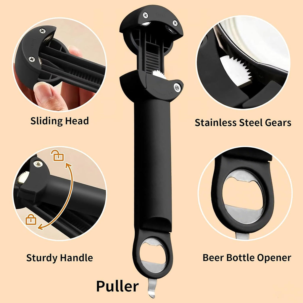 Skiennix 7-In-1 Jar Opener - Multifunctional Magnetic Bottle & Can Opener for Elderly & Arthritis - Black