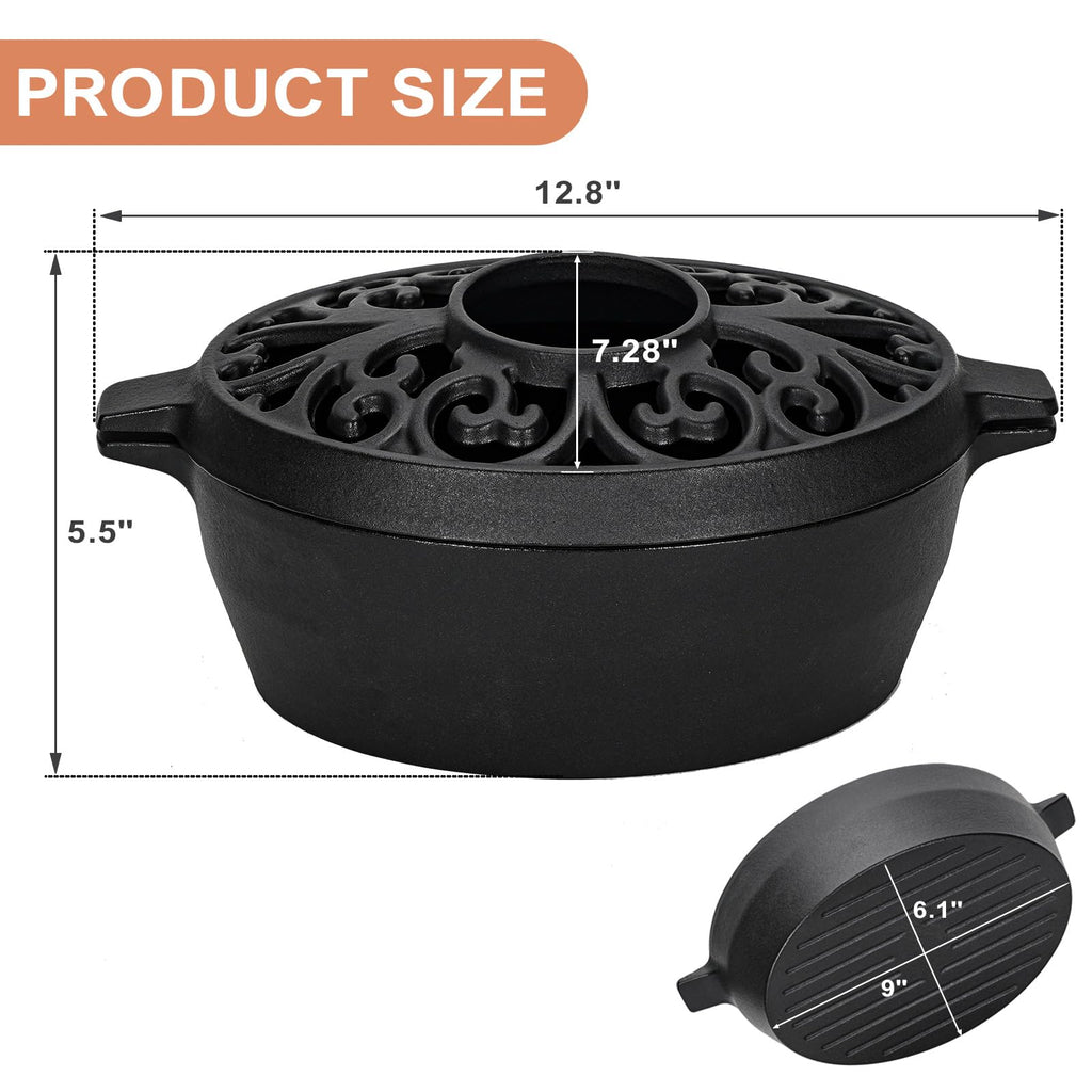 GoCampDirect Wood Stove Steamer - 2.5 Quart Wood Stove Humidifier, Full Porcelain Enamel Coated Cast Iron humidifier for Rust Proof, Matte Black Finish with Lattice Top Black