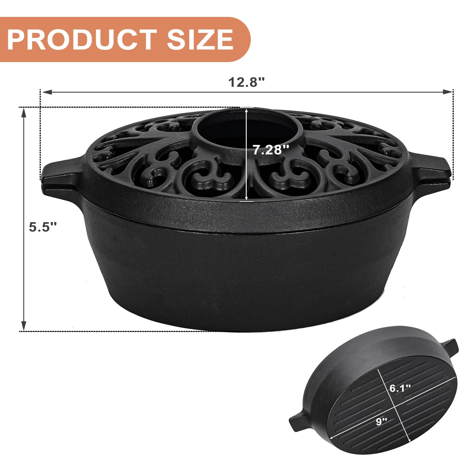GoCampDirect Wood Stove Steamer - 2.5 Quart Wood Stove Humidifier, Full Porcelain Enamel Coated Cast Iron humidifier for Rust Proof, Matte Black Finish with Lattice Top Black