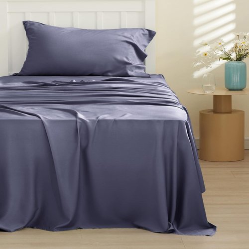 Bedsure Cooling Sheets - Twin Size, Breathable Rayon from Bamboo, Soft & Silky, Deep Pocket Up to 16 Inches, Dark Grey