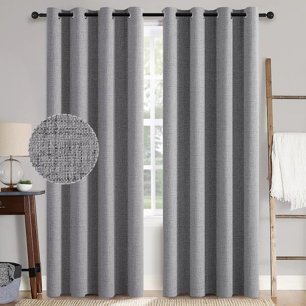 MIULEE Blackout Curtains - 100% Thermal Insulated Linen Texture Drapes | Grey, 52x72 Inch (2 Panels)