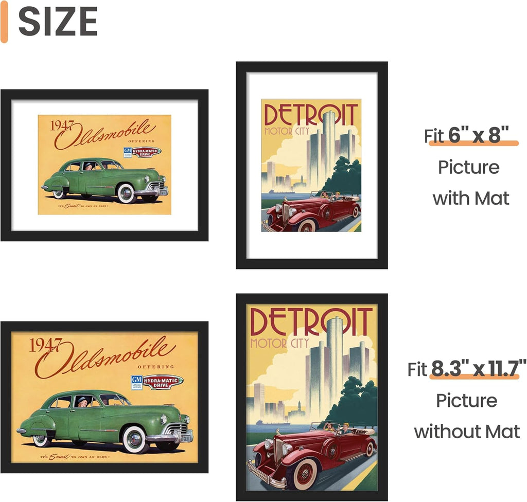 Upsimples A4 Picture Frame Set of 5 - Display 6x8 Photos with Mat or 8.3x11.7 Without | Black Wall Gallery Frames