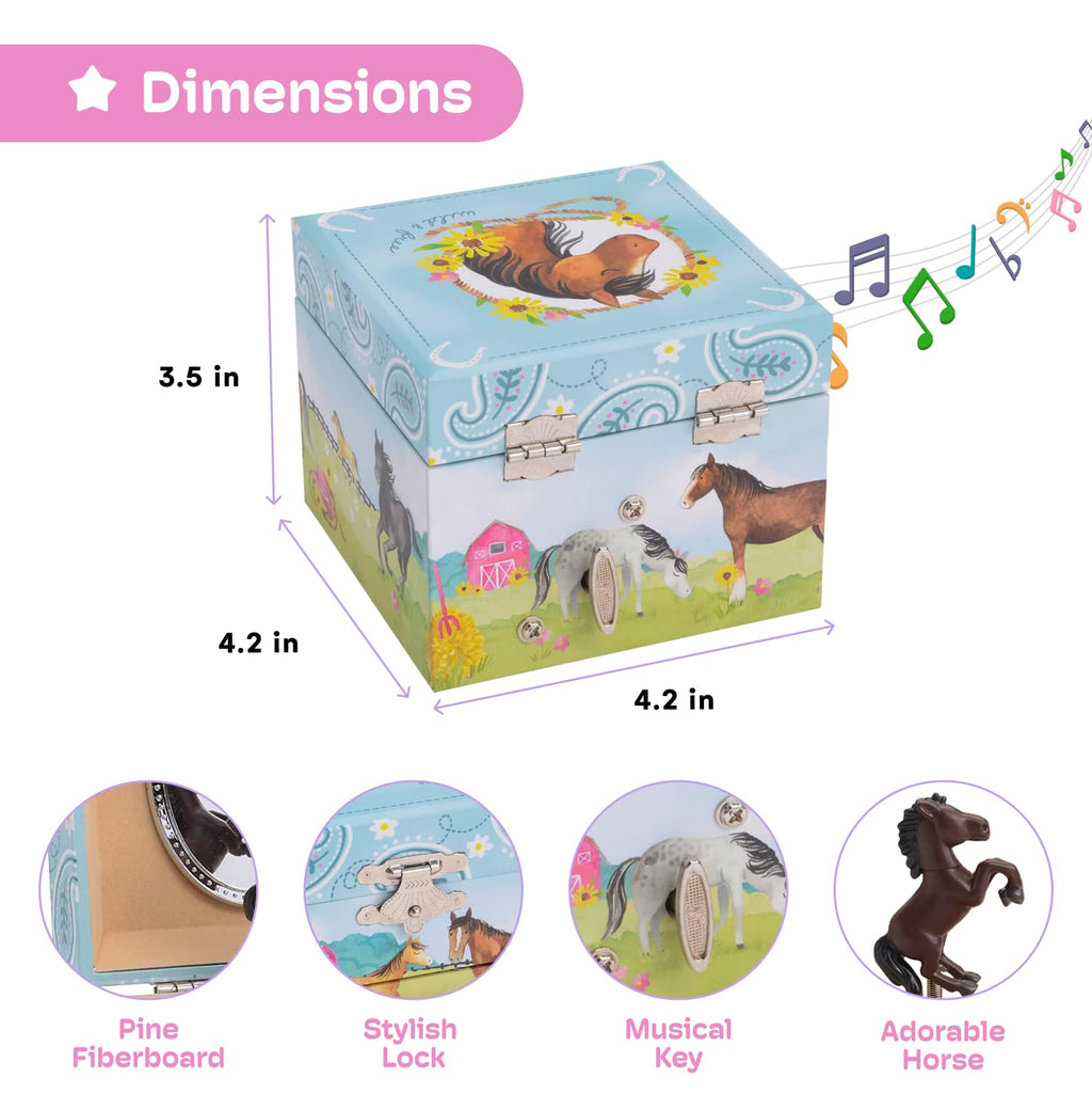 Jewelkeeper Girl's Musical Jewelry Storage Box Pullout Drawer, Horse and Barn Design, Home on the Range Tune