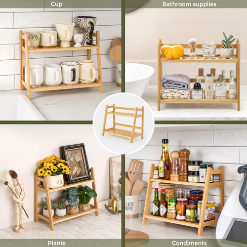 ANBOXIT Bamboo Matcha Station Organizer, Countertop 2 Tier Desktop Shelf for Mugs, Cups, and Condiments - Ideal for Matcha & Coffee Accessories in Kitchen, Home, Office