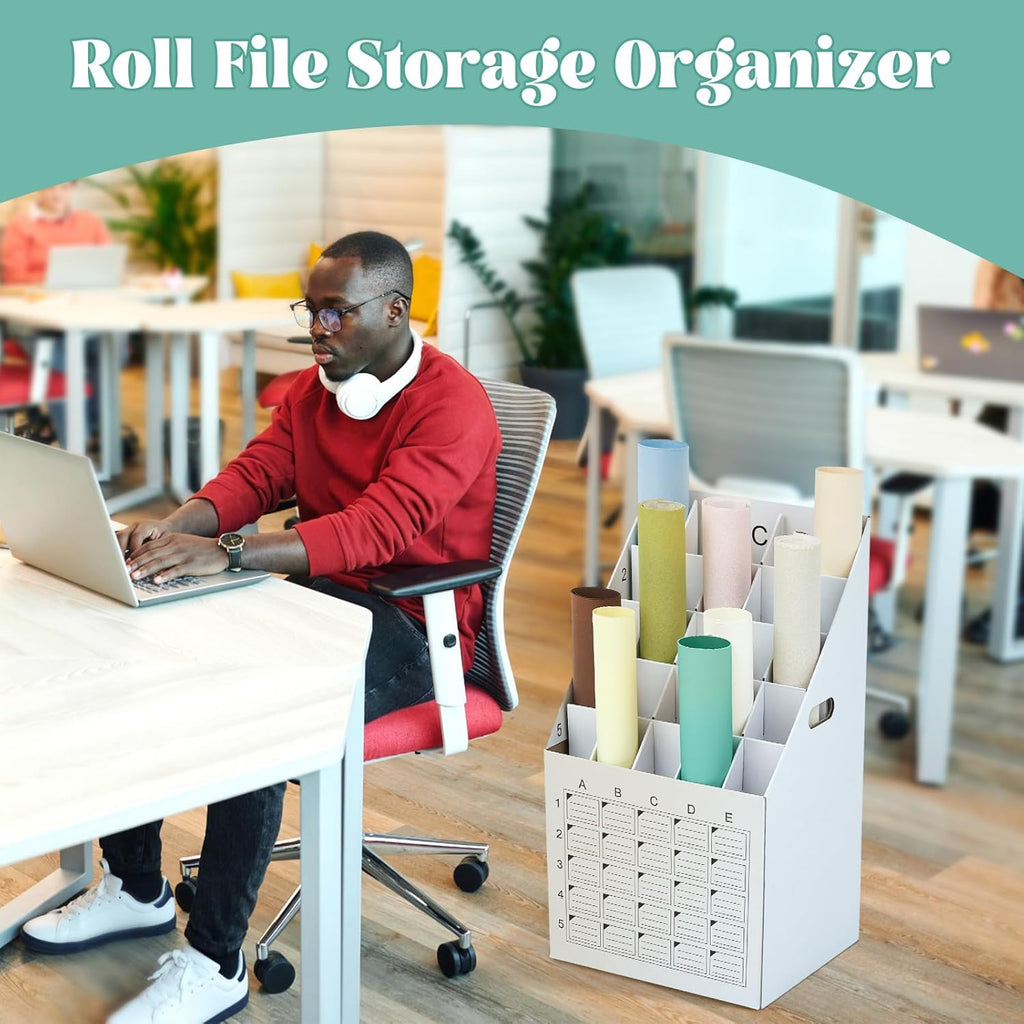 Menkxi Vertical Blueprint Storage Organizer - 2 Pack 25 Slot Roll File Holder | Corrugated Cardboard with Labeling Grid