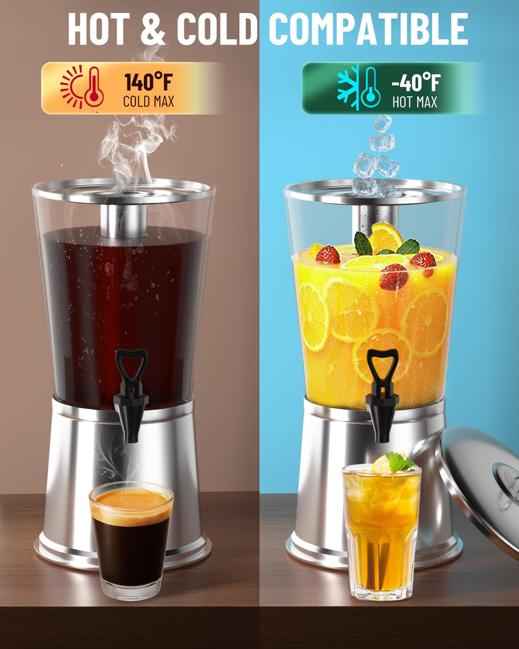WantJoin Beverage Dispenser With Stand, Drink Dispenser for Party, Stainless Steel Water Dispenser with Ice Core, Spigot, Drink Jar Jug For Home Parties Lemonade, Clear Acrylic, 2-GALLONS 8 Liters