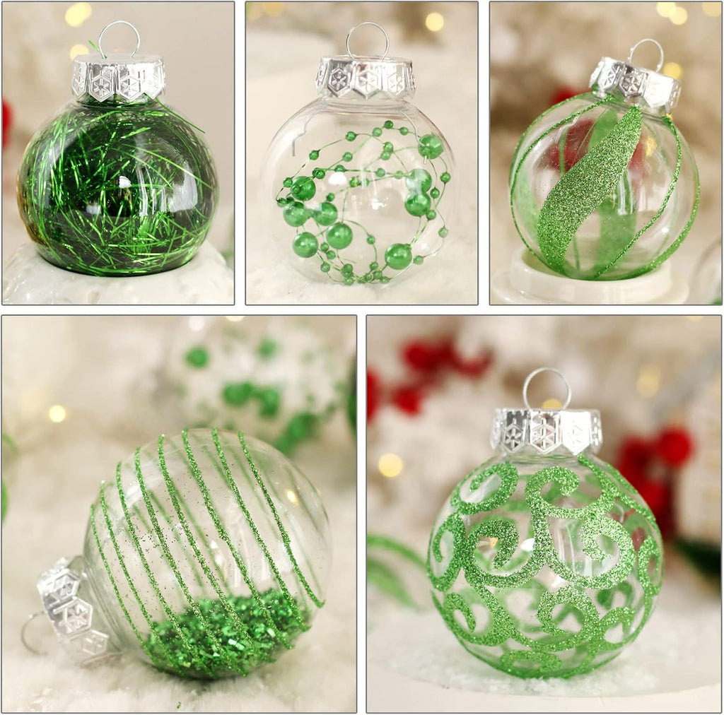 Skiennix Christmas Ornaments Set - 30pcs Shatterproof Green & Clear Baubles for Holiday Decor | 60MM