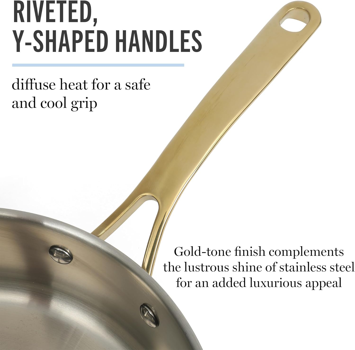 Martha Stewart Castelle 10-Piece Stainless Steel Cookware Set | Durable, Induction Safe, Non-Toxic - Gold Handles