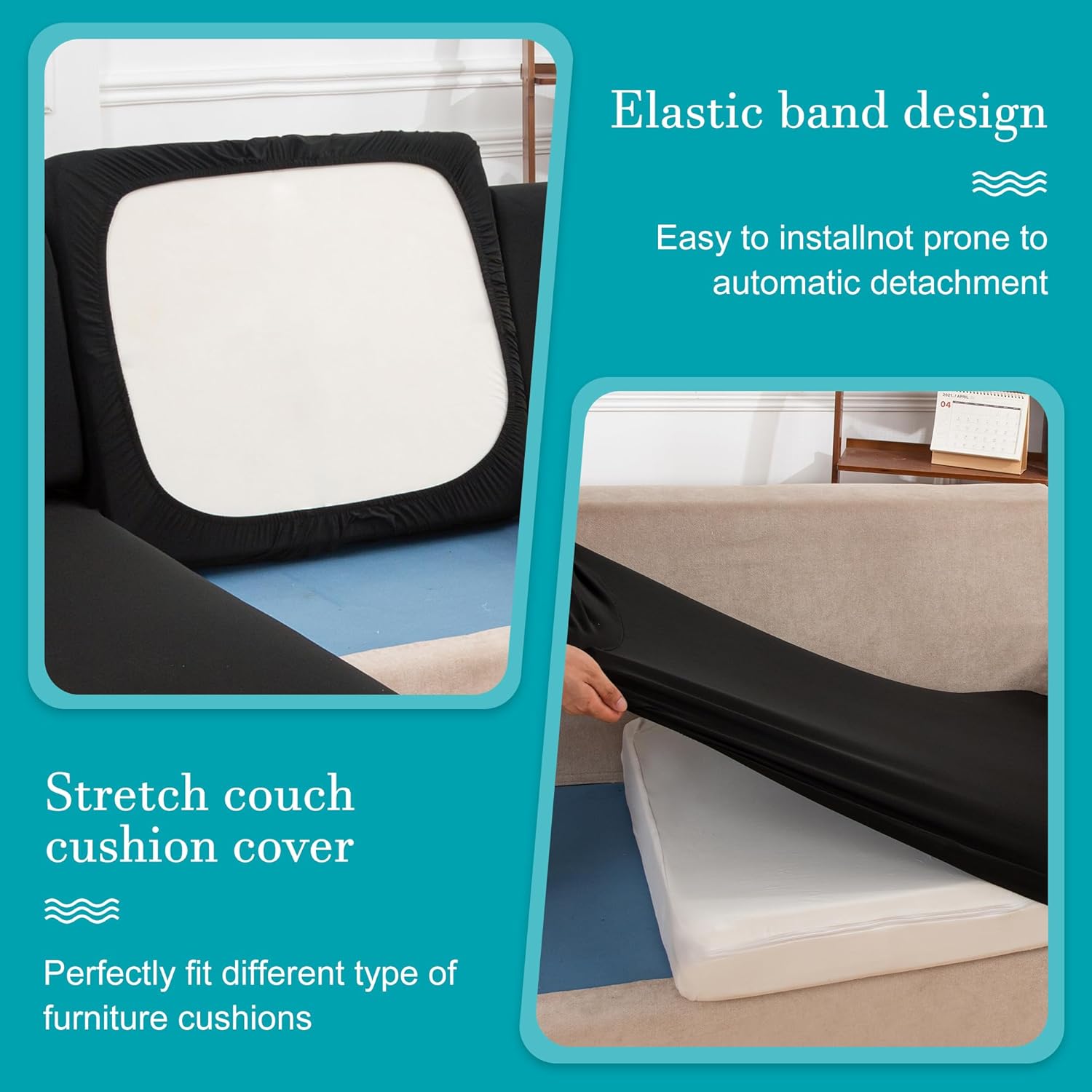 Skiennix 14 Pcs Stretch Patio Cushion Covers - Washable Outdoor Couch Slipcovers | Black