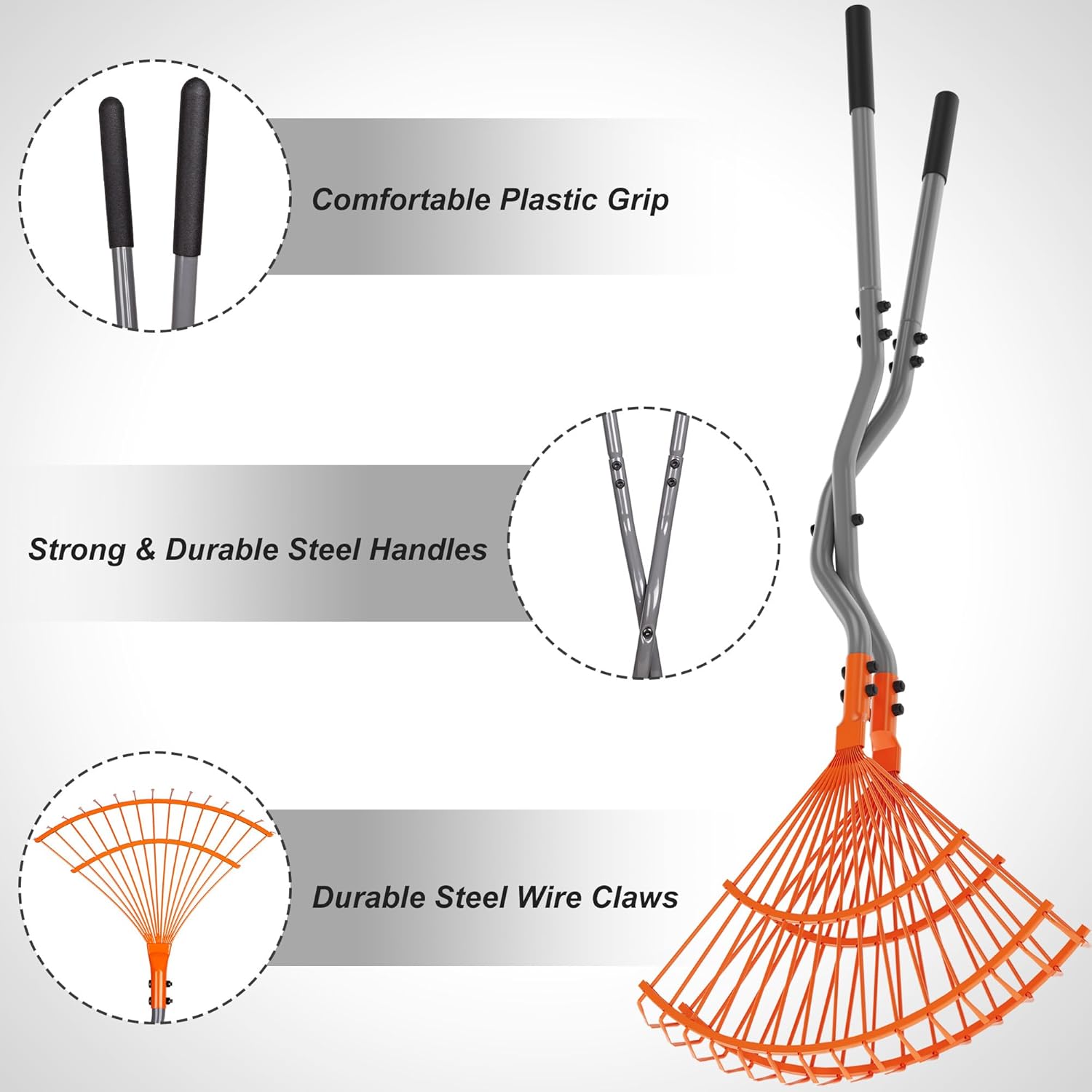 Walensee Leaf Rake - Heavy Duty Leaf Picker & Scooper with Long Steel Handle | Multi-Use Garden Claw