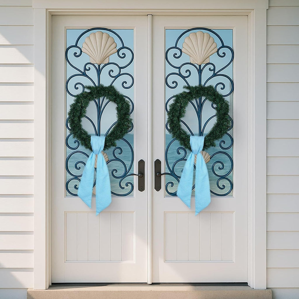 Skiennix Blue Gingham Wreath Sash - 5.12" Wide x 54.33" for Baby Shower & Summer Decor