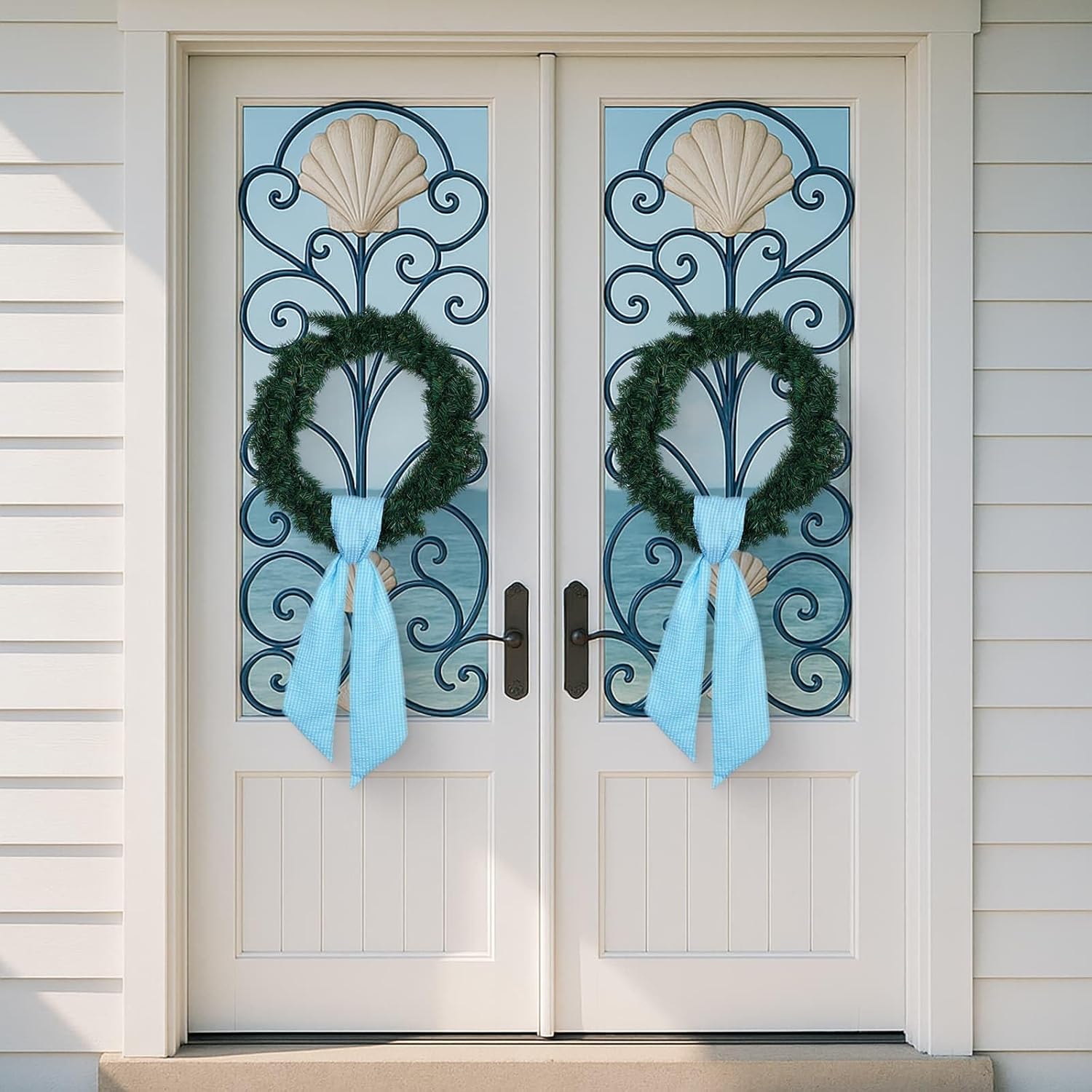 Skiennix Blue Gingham Wreath Sash - 5.12" Wide x 54.33" for Baby Shower & Summer Decor