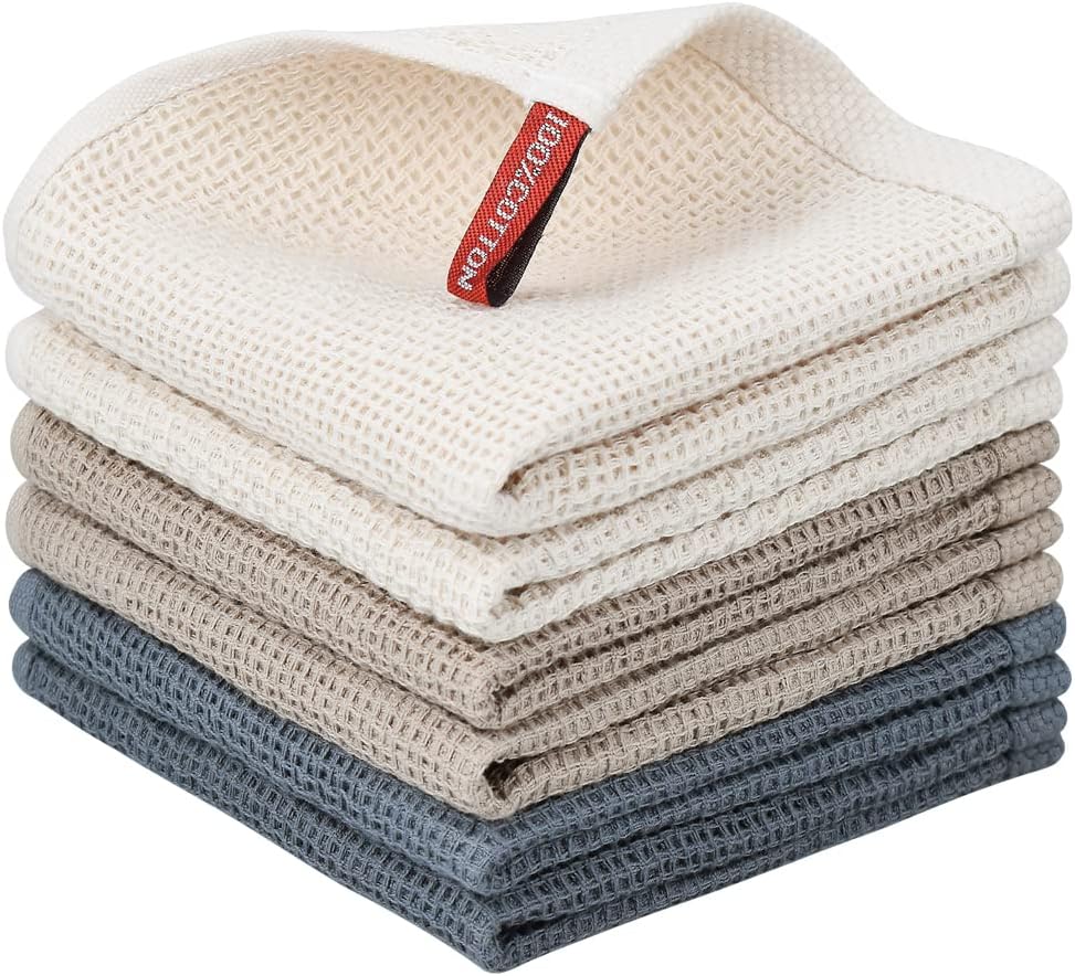 Nialnant Kitchen Towels Set - 100% Cotton Soft Absorbent Dishcloths | Quick Drying, 12x12 Inches, Multi-Color