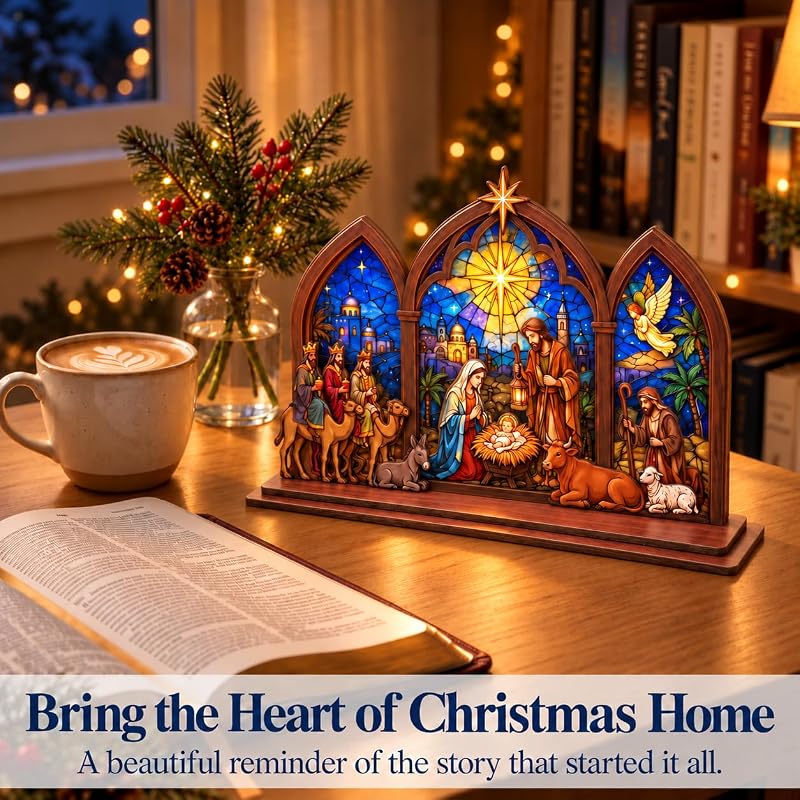 Tabletop Nativity Scene Set – Wooden Christmas Nativity Decor, 7.5 in Wide