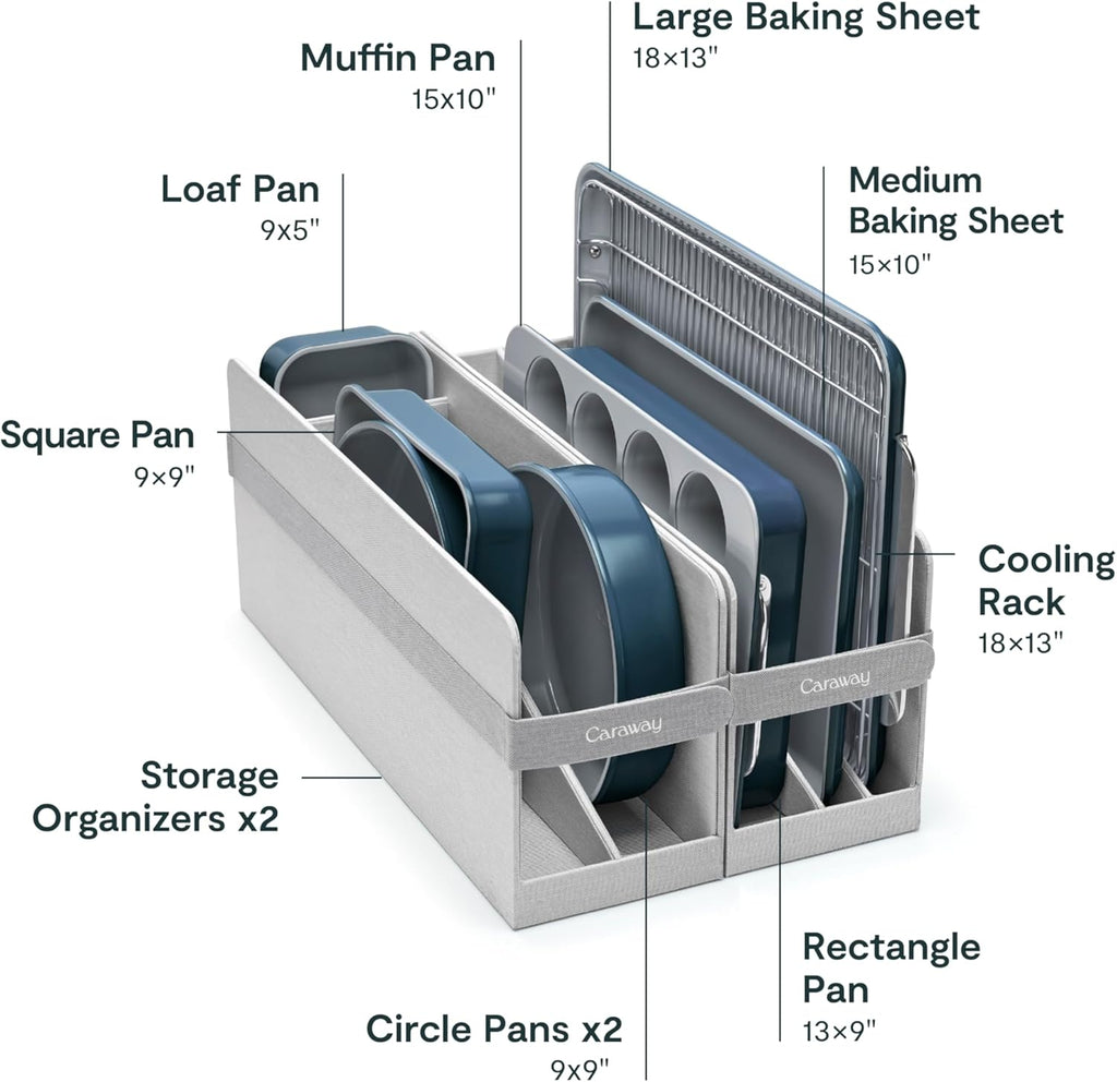 Caraway Nonstick Ceramic Bakeware Set - 11 Pieces with Assorted Pans & Cooling Rack | Non-Toxic, Navy
