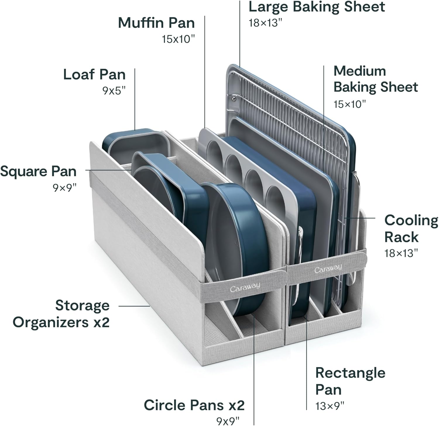 Caraway Nonstick Ceramic Bakeware Set - 11 Pieces with Assorted Pans & Cooling Rack | Non-Toxic, Navy