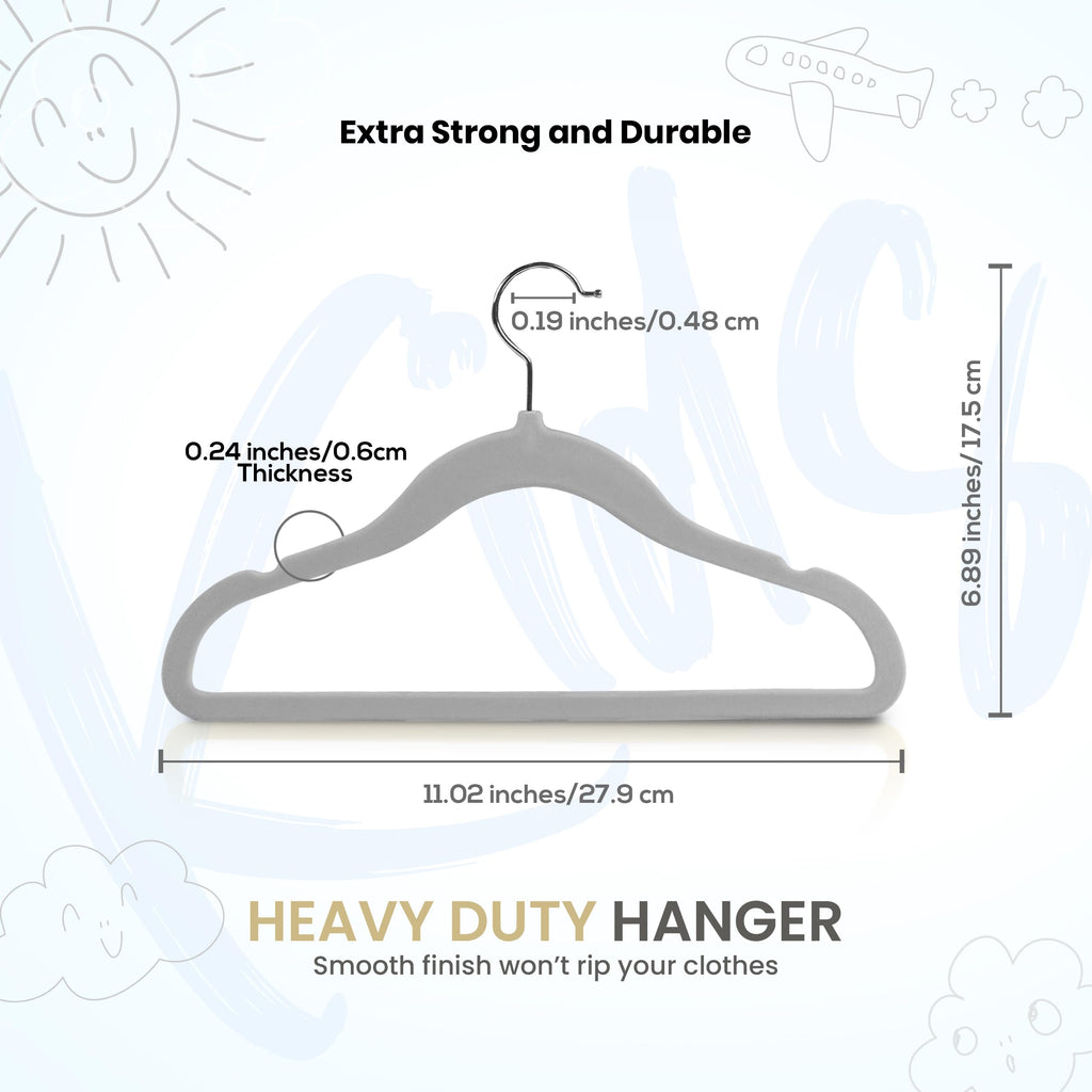 Utopia Home Kids Velvet Hangers 50 Pack – 11 Inch Non-Slip Baby Hangers for Baby and Toddlers, Durable Ultra-Slim Space-Saving Closet Organizers (Grey)